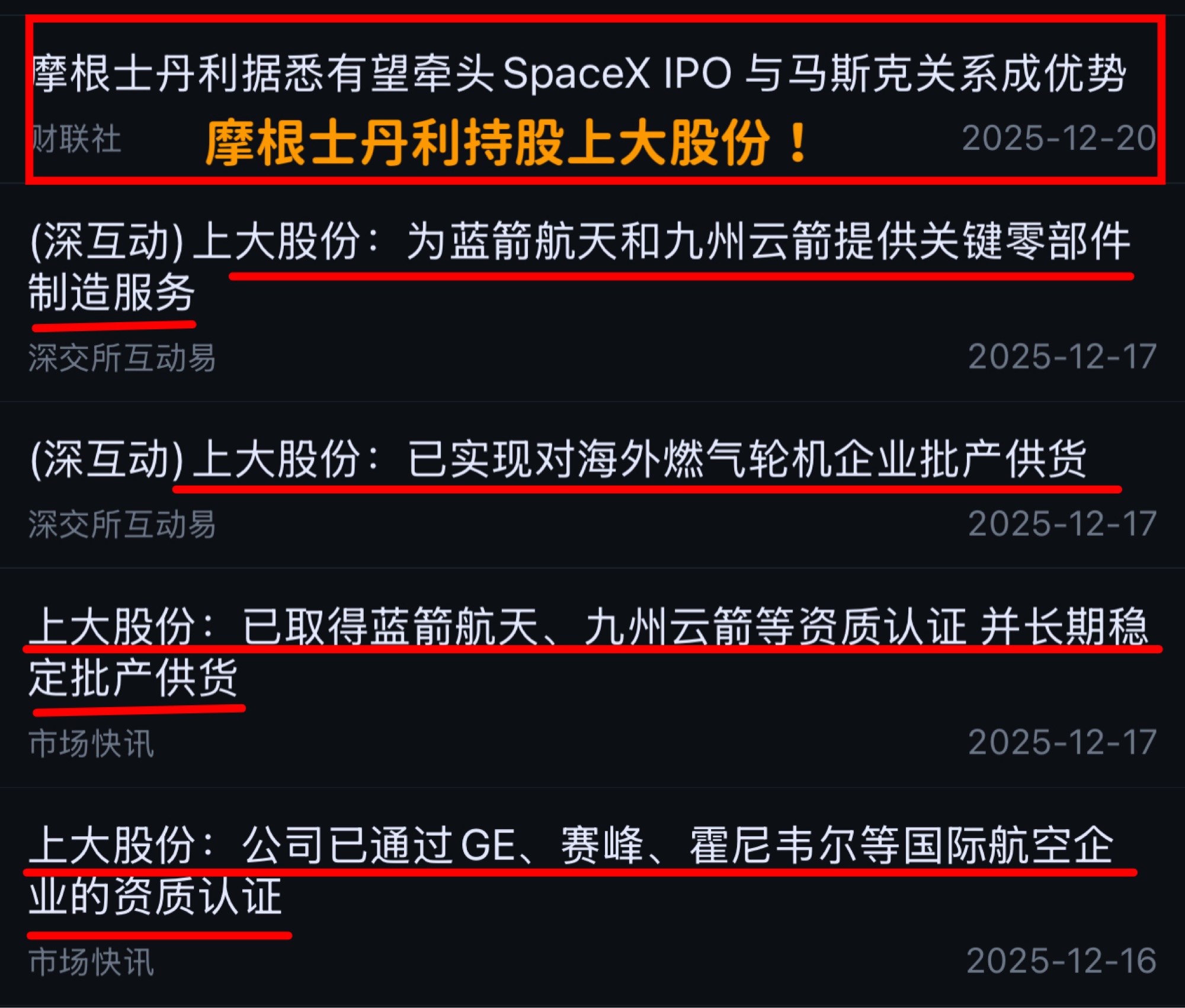 SpaceX IPO 第一股！供货SpaceX！（上大股份）